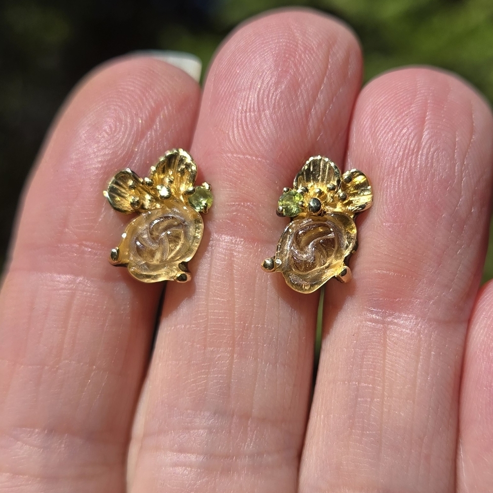 Tourmaline & Peridot Natural Gemstone Sterling Rhodium & Gold Earrings - Picture 4 of 8